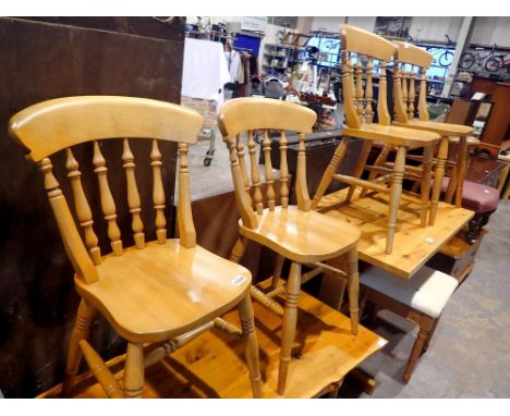 Four oak stick back dining chairs. Not available for in-house P&amp;P 