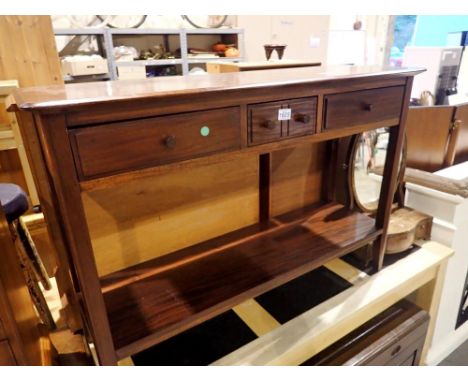 Mahogany console table with three drawers. Not available for in-house P&amp;P 