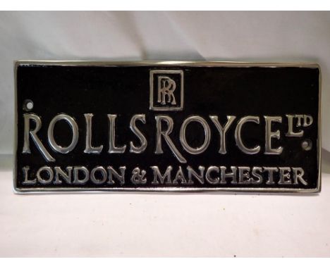 Cast aluminium Rolls Royce dealer plaque, W: 25 cm. UK P&amp;P Group 1 (£16+VAT for the first lot and £2+VAT for subsequent l
