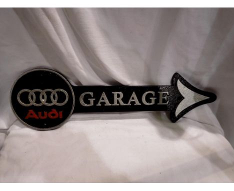 Cast iron Audi garage arrow. W:40cm. UK P&amp;P Group 2 (£20+VAT for the first lot and £4+VAT for subsequent lots) 
