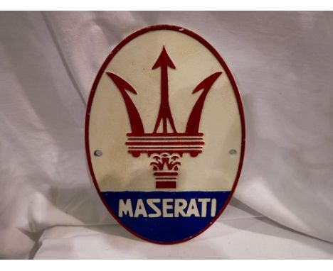 Cast iron Maserati wall plaque, H: 20 cm. UK P&amp;P Group 1 (£16+VAT for the first lot and £2+VAT for subsequent lots) 