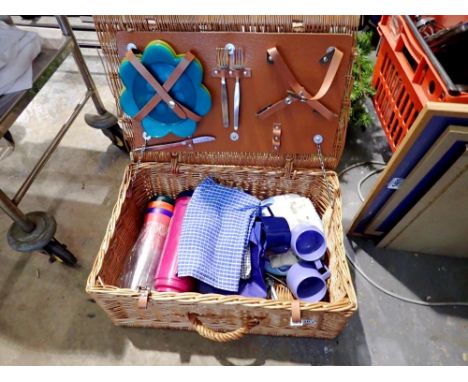 Wicker picnic hamper with contents. Not available for in-house P&amp;P 