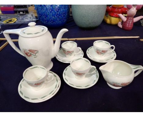 Susie Cooper tea service of twelve pieces, one cup cracked. Not available for in-house P&amp;P 