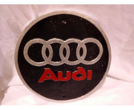 Cast iron Circular Audi sign, D: 25 cm. UK P&amp;P Group 1 (£16+VAT for the first lot and £2+VAT for subsequent lots) 