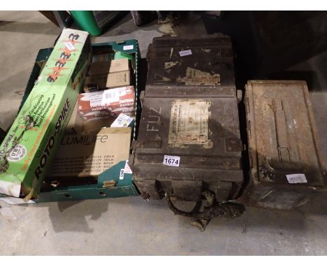 Three boxes of mixed tools to include a roto spike. Not available for in-house P&amp;P 