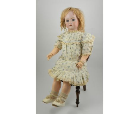 Large Kammer & Reinhardt/ S&H bisque head girl doll, German circa 1910, beautiful pale bisque head with weighted blue glass e