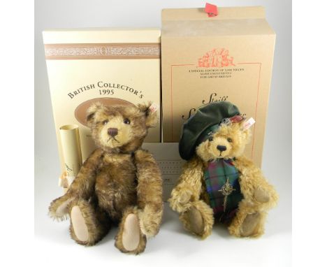 Two boxed Steiff Limited Edition British Collectors Teddy Bears, 1995 Teddy Bear, Brown tipped 35, 02566/3000, 1999 Scottish 