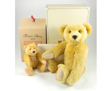 Seven Steiff Replica Teddy bears, 2000 Teddy Bear Dicky, blond 25, 01436/4000, three yellow bears, golden mohair 42cm, light 