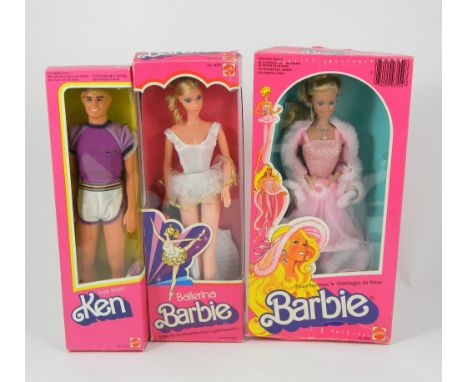 Mattel boxed Barbie and Ken dolls, 1975 Ballerina Barbie, 1981 Fancy Fashions Barbie and 1982 Super Sport Ken (all excellent 