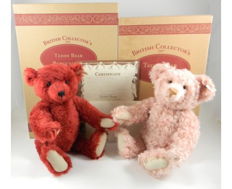 Two boxed Steiff Limited Edition British Collectors Teddy Bears, 1998 Teddy Bear, Burgundy 40, 2013/3000, 1997 Teddy Bear, Ro