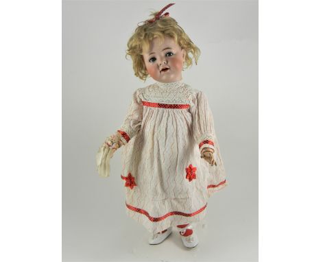 Kammer & Reinhardt 128 bisque head character doll, German circa 1910, with weighted blue glass eyes, feathered eyebrows, open