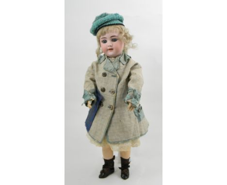 Handwerck 109 bisque head girl doll in original cloths, German circa 1910, beautiful pale bisque head with weighted blue glas