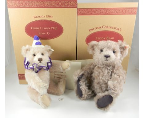 Two boxed Steiff Limited Edition Teddy Bears, Replica 1999 Teddy Clown 1926, Rose 33, 01196/5000, British Collectors 1999 Ted