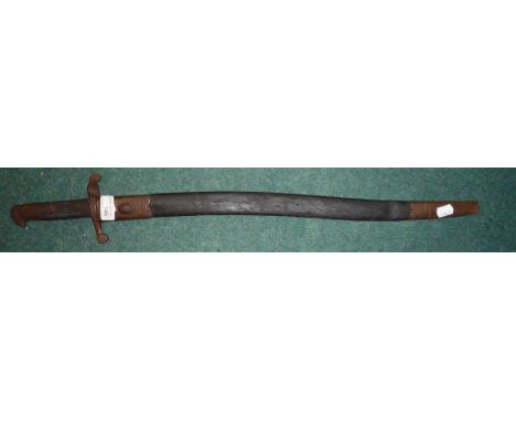British Victorian bayonet with 23 edge single fullered slightly curved blade with steel cross piece and 2 piece checkered gri