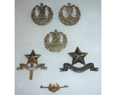 6 Cameronians cap/bonnet badges inc Indian Cameronians and Indian Light Infantry