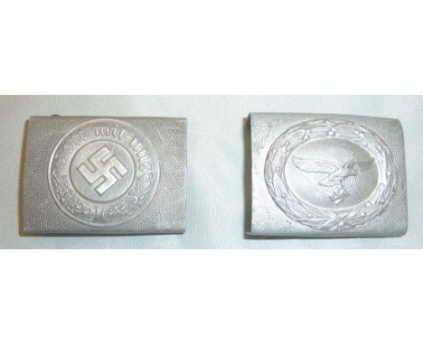 German Luftwaffe belt buckle, similar German Army white metal belt buckle (2)