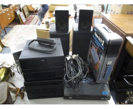 A Realistic record player, together with speakers, a Pioneer stacking system and a Video Edit 2 