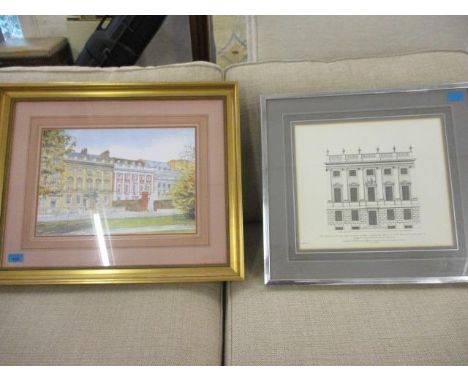 British School - Town Houses in Lincoln Inn Fields, watercolour, 11" x 16", mounted and glazed in a gilt frame and a print of