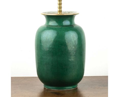 Green crackleware vase/lampChinese, 19th Centuryconverted to a table lamp, 30cm highDrilled to the base and side