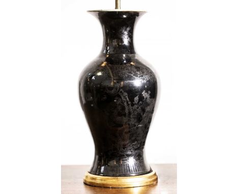 Monochrome vase/ lamp baseChinese, 18th/19th Centurywith delicate painted ruyi and foliate designs, vase 37cm highChips to th