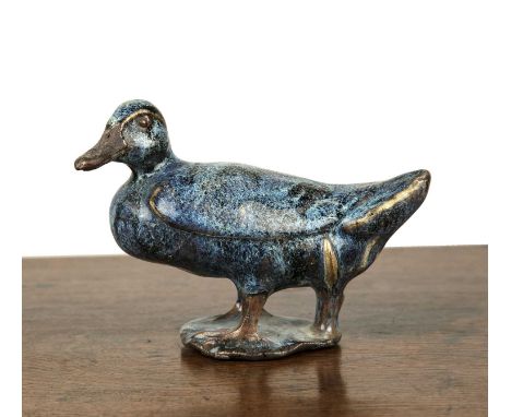 Robin's egg glaze model of a duckChinese, 18th/19th Centurythe standing bird with head turned slightly to the left, 17cm long