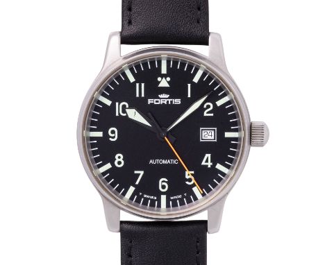 FORTIS Fliegeruhr Ref. 595.10.46. Edelstahl. Mechanisches Automatik-Werk ETA Kal. 2824-2 mit guten Gangwerten (+6 Sek., 290° 