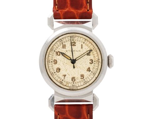 ETERNA Vintage Herrenuhr von 1938. Edelstahl. Mechanisches Handaufzugswerk Eterna Kal. 600S in funktionsfähigem Zustand. Schö
