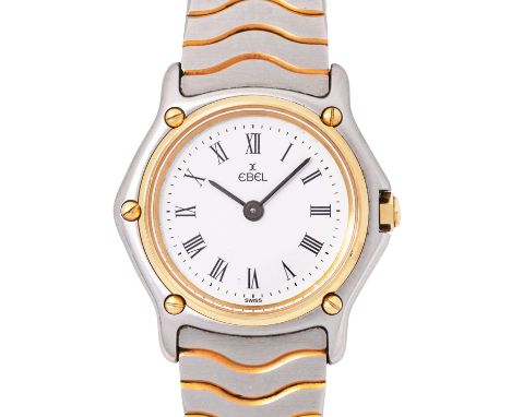 EBEL Sport Classic Ref. 166901 Damenuhr. Edlestahl/Gelbgold. Quarzwerk, funktionsfähig, Werk läuft. Weißes Zifferblatt mit rö