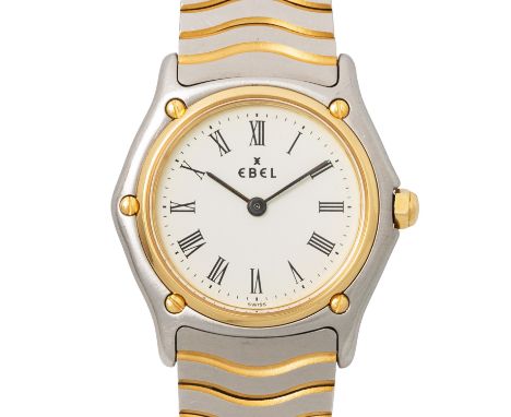 EBEL Classic Wave Ref 181908 Damenuhr. Edelstahl / Gelbgold 18K. Quarzwerk in funktionsfähigem Zustand. Weißes Zifferblatt mi