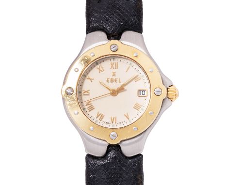 EBEL Sportwave Ref. E 6187631 Damenuhr. Edlestahl/Gelbgold. Quarzwerk Kal. 187.1, funktionsfähig, Werk läuft. Cremefarbenes T