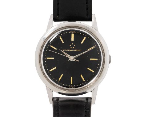 ETERNA-MATIC Herren Dresswatch. Edelstahl. Mechanisches Automatik-Werk Eterna Kal. 1412U in funktionsfähigem Zustand. Schwarz