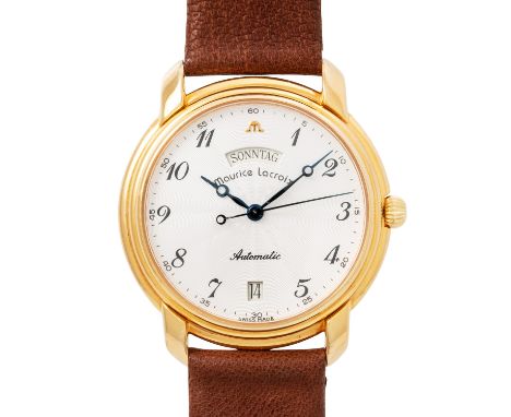 MAURICE LACROIX Classique Day Date, Ref. 09329 Herrenuhr. Etui und Papiere. Edelstahl / vergoldet. Automatik-Werk in funktion