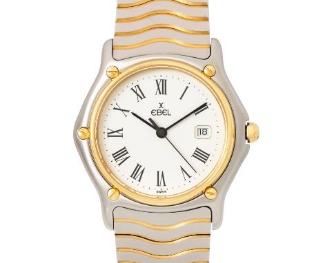 EBEL Sport Wave Ref 183909 Herrenuhr. Edelstahl / Gelbgold 18K. Quarzwerk in funktionsfähigem Zustand. Weißes Zifferblatt mit