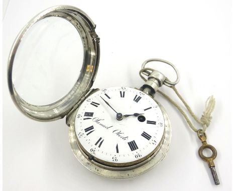 19th century French verge pocket watch by Samuel Oberli, the gilt metal chain driven escapement with baluster pillars, white 