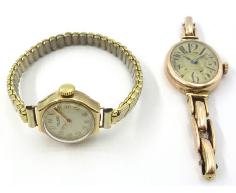 9ct gold Swiss made oval cased wristwatch London 1919 part expanding bracelet approx 14.2gm and a 9ct gold Rotary wristwatch 