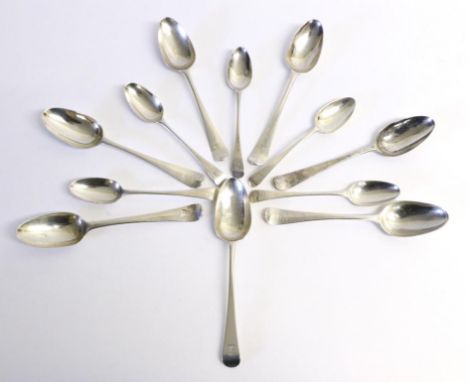 ^ A Set of Six George III Silver Hanoverian Pattern Tablespoons, makers mark WT, London 1772;  Five George III Old English Pa