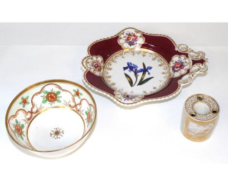A Swansea Porcelain Slop Bowl, circa 1815, painted with stylised flowerheads in ogee panels on a seeded green ground, painted