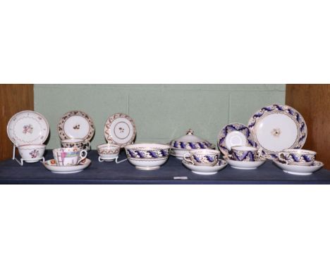 A Derby Porcelain Part Breakfast Service, circa 1810, decorated in blue and gilt with bands of stylised acanthus, comprising 