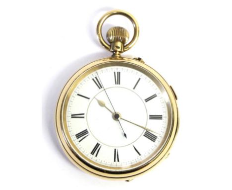 An 18ct Gold Chronograph Pocket Watch, 1904, lever movement, enamel dial with Roman numerals, slide in the band to operate ch