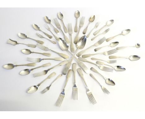 ^ A Group of American Silver Flatware, early 19th century and later, including a part service of fiddle pattern, Internationa