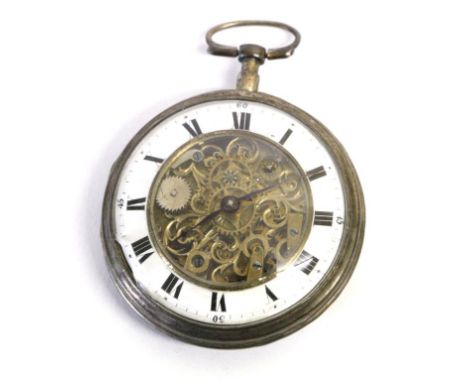 A Continental Verge Skeletonised Dial Pocket Watch, circa 1820, verge movement, enamel Roman numeral chapter ring with a cent