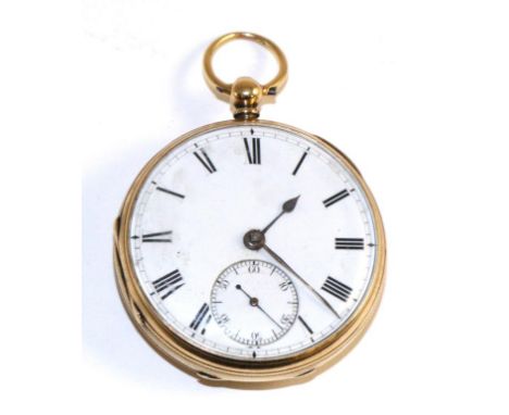 An 18ct Gold Open Faced Pocket Watch, signed J.E.Rhodes, Kendal, 1872, English lever movement signed and numbered 37301, dust