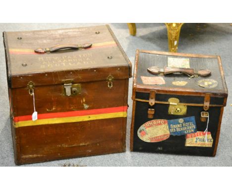 A Vintage Black and Brown Leather Travel Case, labelled Alexander Muir Edinburgh, the exterior with various stick-on labels i