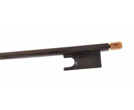 Old French violin bow of the Peccatte School, unstamped, the stick round, the ebony frog plain and with a bone adjuster, 52gm