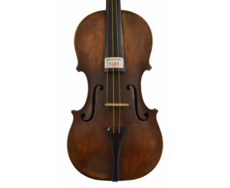 Interesting mid 19th century violin, bearing the monogram FM with an arrow branded under the button on the back, 14 1/16", 35