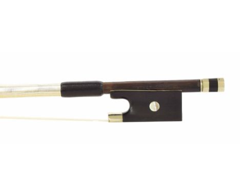 French violin bow by Charles-Nicolas Bazin and stamped Thomassin á Paris, the stick round, the ebony frog inlaid with pearl e