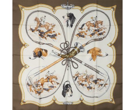 HERMÈS Seidencarré "LE LAISSER COURRE", by Jean De Fougerolle, Entwurf erstmals erschienen 1979. Akt. NP.: 460,-€. 100% Seide