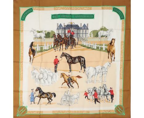 HERMÈS Seidencarré "LES HARAS NATIONAUX", by Hubert de Watrigant, Entwurf erstmals erschienen 1989. Akt. NP.: 460,-€. 100% Se