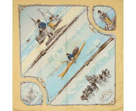 HERMÈS Seidencarré "GRÖNLAND", by Philippe Ledoux, Entwurf erstmals erschienen 1982. Akt. NP.: 460,-€. 100% Seide. Eskimo-Mot