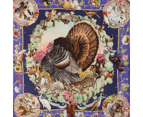HERMÈS Seidencarré "FLORE ET FAUNE DU TEXAS", by Kermit Oliver, Entwurf erstmals erschienen 1986. Akt. NP.: 460,-€. 100% Seid